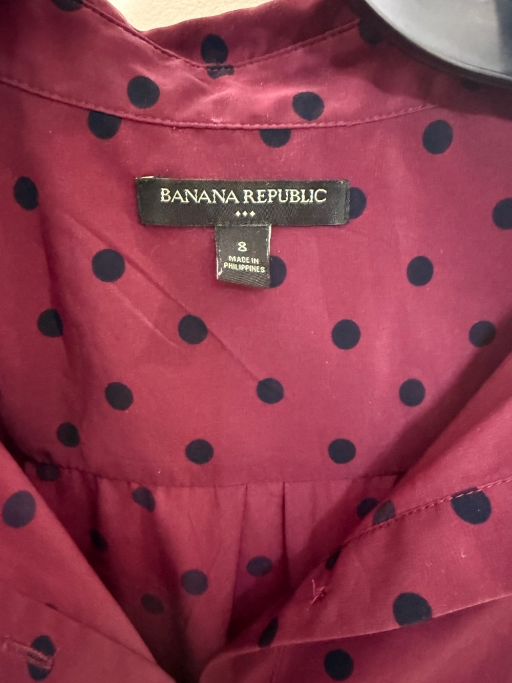 Banana Republic Burgundy Polka Dot Sleeveless Shirt Dress Size 8 - Picture 2 of 4